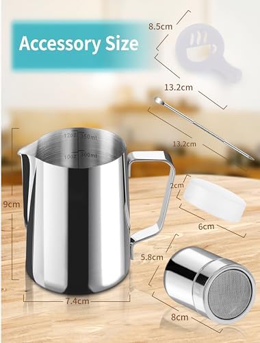 Gevi 4pcs Milk Frother Pitcher, 12oz/350ml Stainless Steel Jug, Powder