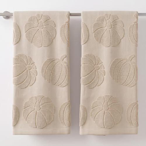 Fall Hand Towels 13x29 Inch 100% Cotton Pumpkin Khaki Dish Towels