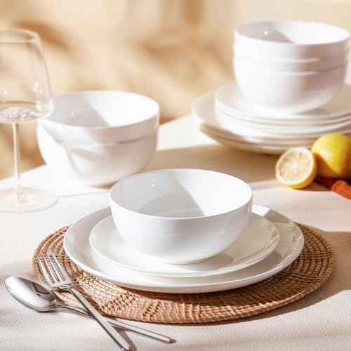 KINGSTONE Bone China Dinnerware Set for 4, 12-Piece Plates and Bowls
