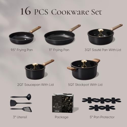 CAROTE Ceramic Cookware Sets, Pots and Pans Set, 16pcs