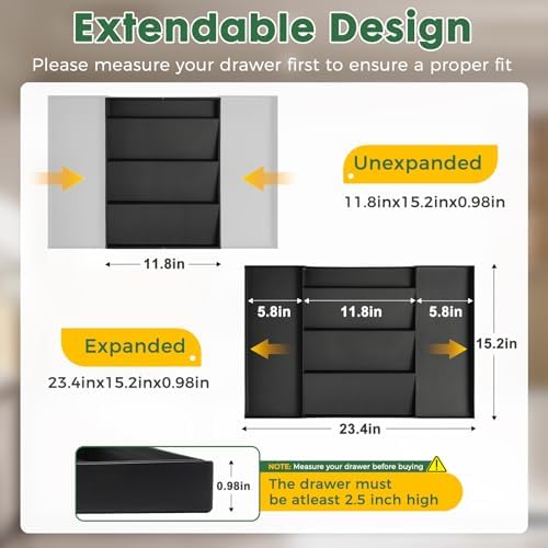 Expandable Drawer Organizer for Utensils & Office – 5 Compartment + 2