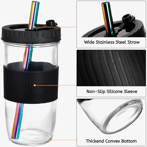 Youeon 4 Pack 24 Oz Reusable Boba Cups with Lids and Straw, Iced