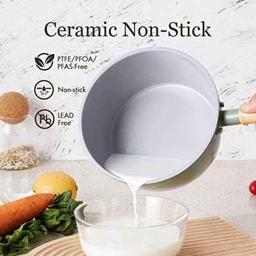 ROCKURWOK Ceramic Nonstick Sauce Pan with Steamer, 2.5QT Cooking Pot