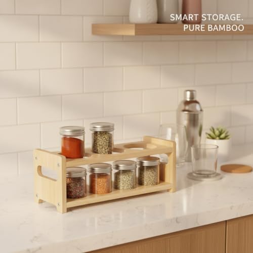 Spice Rack Organizer, Collapsible 3-Tier Bamboo Stand for Kitchen