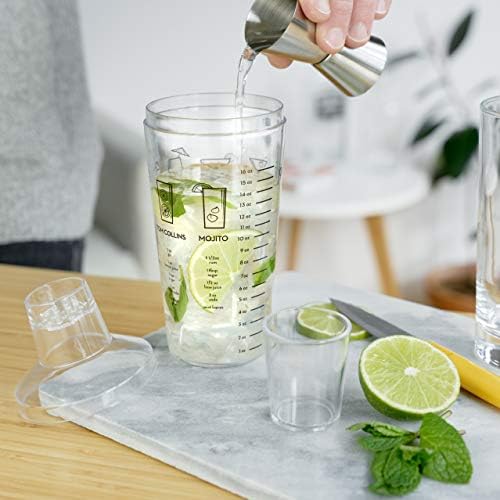 True Maraca Cocktail Shaker with Built In Strainer, Drink Mixer with 7