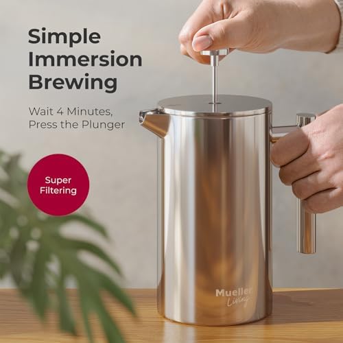 MuellerLiving 34oz Stainless Steel French Press Coffee Maker
