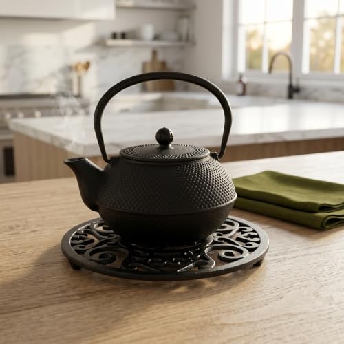 2 Piece Cast Iron Teapot Trivet Set, Anti Slip Heat Resistant Stand