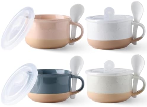 GBhome Ceramic Soup Mugs with Handles and Lids,24 OZ Soup Cups Set of