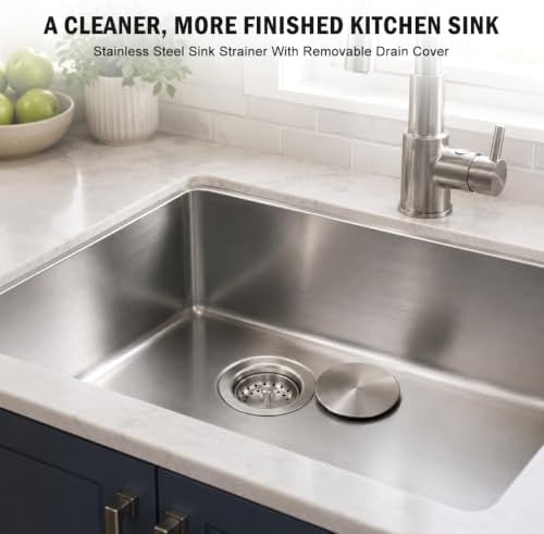 Silver Kitchen Sink Basket Strainer, Cover & 1-1/2" Tailpiece Kit