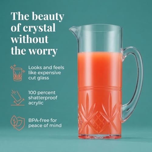 Godinger Pitcher, Acrylic Water Pitcher with Handle, Water Jug