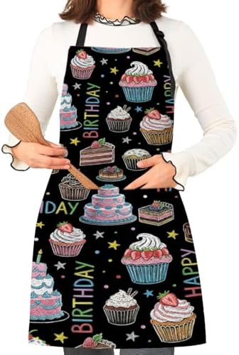 Happy Birthday Aprons for Women Men with Pockets, Cartoon Funny