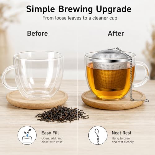QWORK Tea Infuser Set of 2 with Scoop & Drip Trays – 304 Stainless
