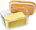 HEKEIEON Glass Butter Dish With Bamboo Sealed Lid - Large Tray for
