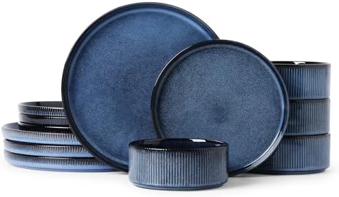 12PCS Ceramic Dinnerware Set for 4, Stoneware Plates and Bowls Sets