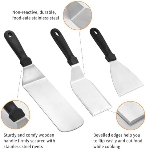 Heavy Duty Stainless Steel Spatula Set - Griddle Scraper & Press