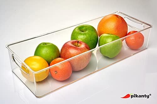 Pikanty Clear Refrigerator Organizer Bin, 15 Inch, Stackable