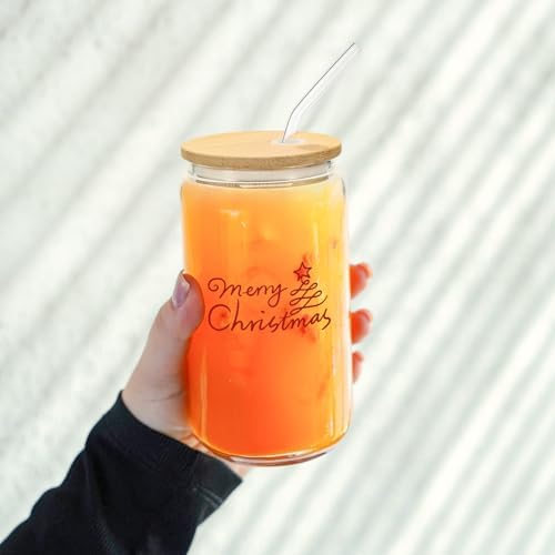 WHEATHUSK 20 Pack Glass Cups with Bamboo Lids and Glass Straws 16oz
