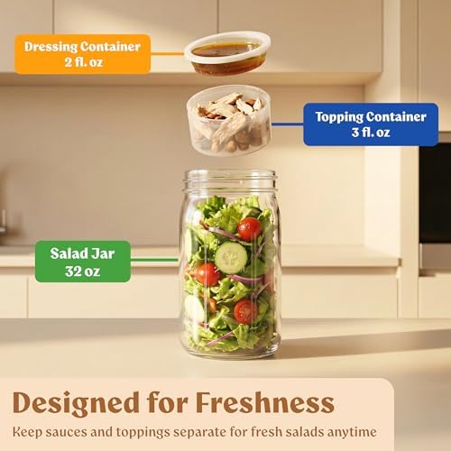 EDELHAUS Glass Salad Jars with Acacia Lids, 4 Pack