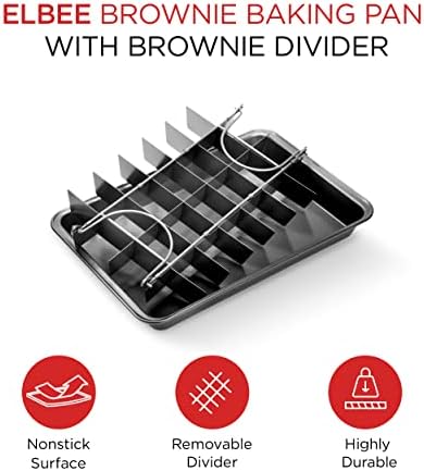 Elbee Home Brownie Pan with Dividers, 13 x 9 Inch Nonstick Carbon