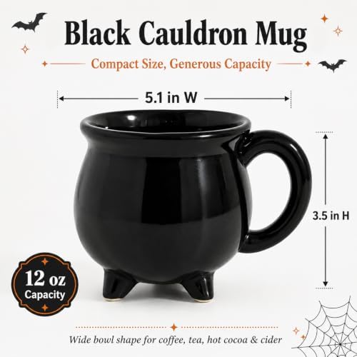 12 oz Black Cauldron Mug Halloween Witch Gothic Ceramic Tea Coffee Cup