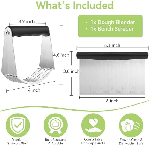 USLAI Large Pastry Blender & Bench Scraper Set, Heavy Duty, 4 Inch
