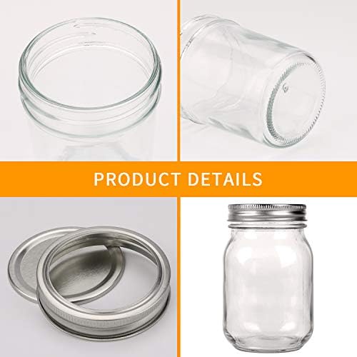 Accguan 16pack 16oz Glass Mason Jars with Airtight Lids