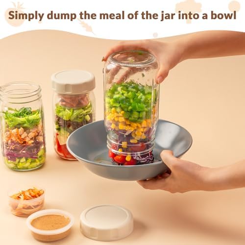 SOLIGT 4 Pack 32oz Glass Salad Jars with Lids