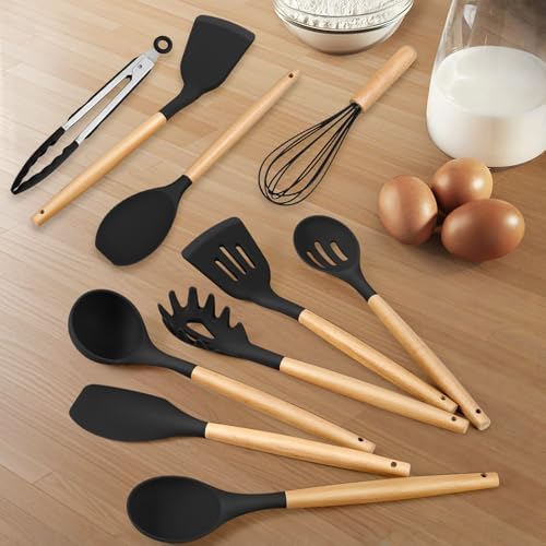 HaWare Silicone Cooking Utensils Set, 10-Piece, Black