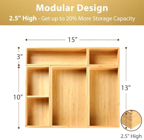 Umilife Drawer Organizer Storage Boxes, 2.5" High Bamboo Drawer