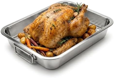Stainless Steel Roasting Pan with Rack & Handles, 15.6"x11.6"x2.8"