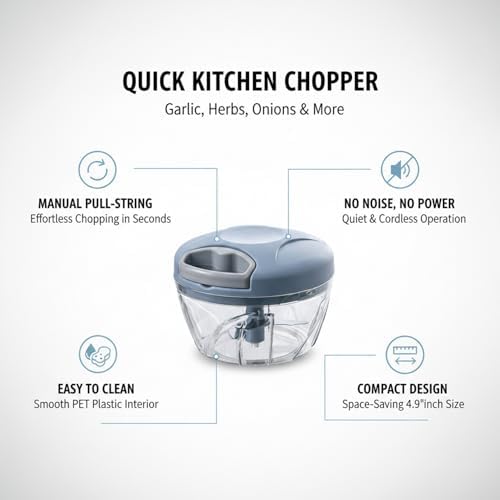 Manual Pull-String Food Chopper for Garlic, Herbs & Onions - Compact