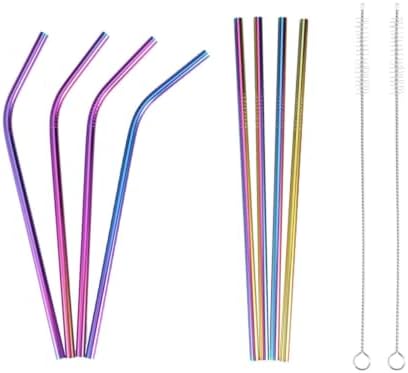 8pcs Drinking Straws Stainless Steel Set, Rainbow Reusable