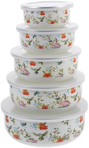 Cabilock 5-Piece Enamel Mixing Bowl Set with Lids - Vintage Nesting