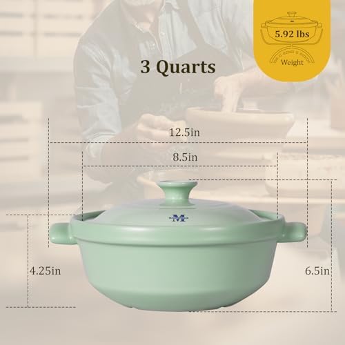 Magnifique 3 Quart Flami Pot with Lid, Natural Clay Pot for Cooking
