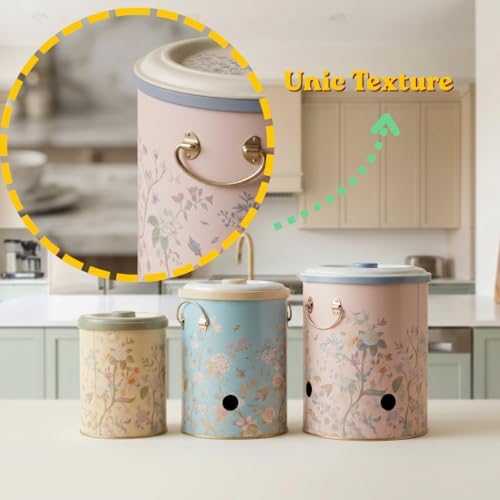 MARIA ROMA Metal Potato and Onion Storage Bin Set of 3 with Garlic