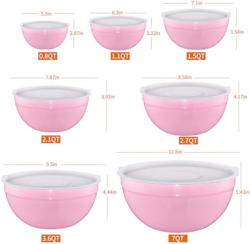 Pink Mixing Bowls With Airtight Lids,Stainless Steel Bowl,Salad Bowls