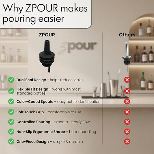Black Premium Quality Liquor Pour Spouts Pack 12 Reusable Leakproof