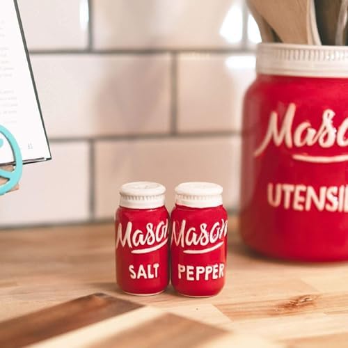 Mason Jar Red Salt and Pepper Shakers Set - Small and Cute Ceramic