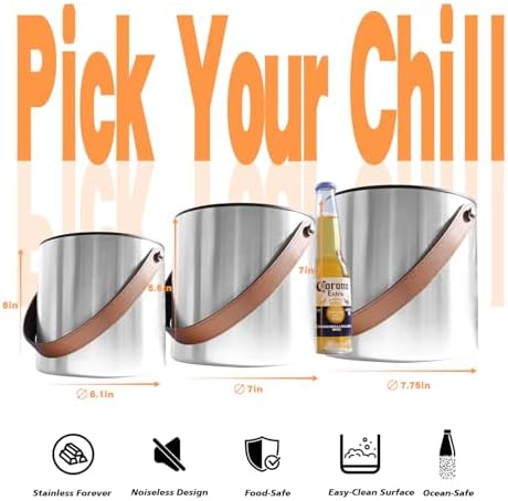 Bakpoco Double-Wall Vacuum Insulated Ice Bucket with Lid, Scoop, Ice