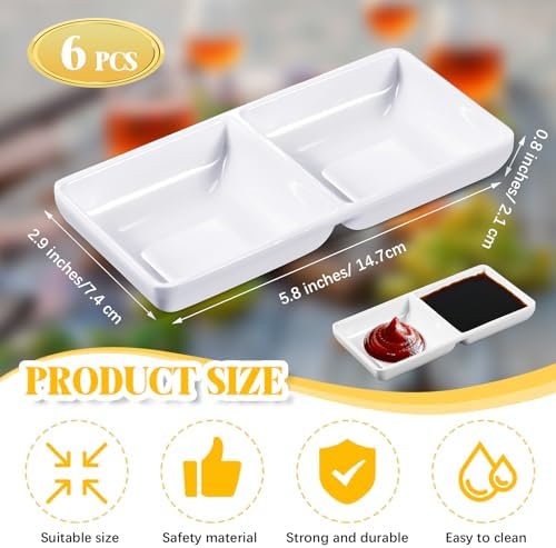 Gejoy 6 Pcs Dual Dipping Sauce Bowls Soy Sauce Dish Bowls, White