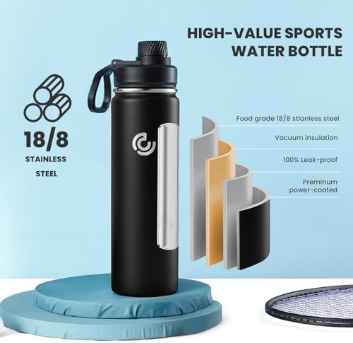 Sports Water Bottle 22oz, Insulated Water Bottle with Handle,Stainless