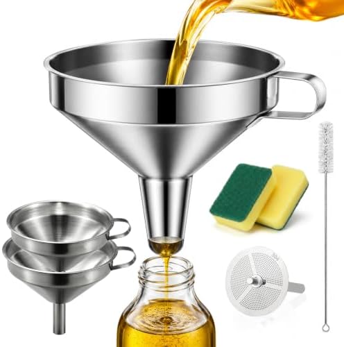 Stainless Steel Filter Funnel with Strainer for Kitchen Use, Food