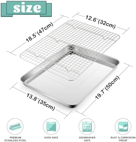 E-far 20x14 Large Baking Sheet with Wire Rack Set, 2 Pans + 2 Bacon