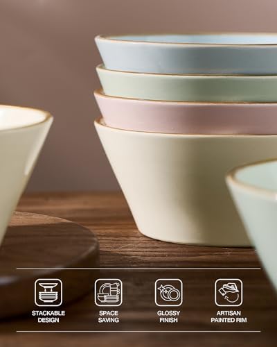 Famiware Saturn Stoneware Dishes Dinnerware Set for 8, Rimmed Plates, Bowls