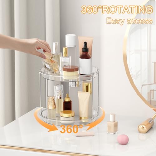 360 Rotating Makeup Organizer, 2-Tier Clear Vanity Tray