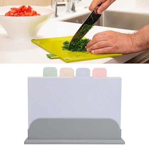 4pcs Color Coded Cutting Boards Set with Holder for Easy Food