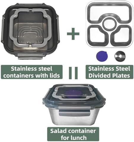 Salad Container for Lunch Stainless Steeel Salad Container 60-oz Salad