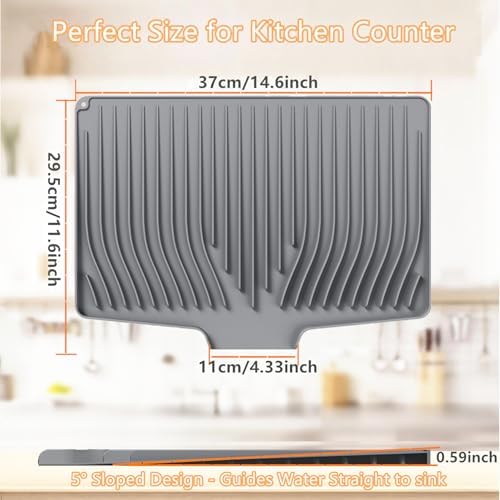 Dish Drying Mat, Silicone Dish Drying Mat for Kitchen Counter