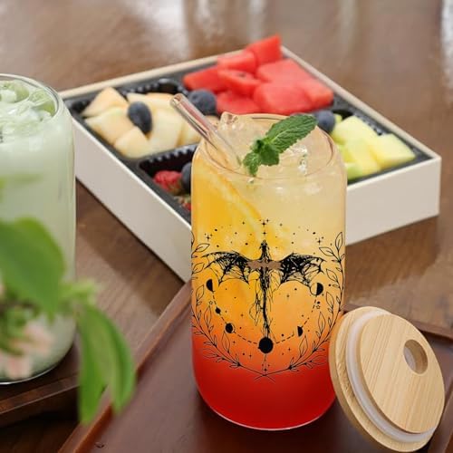Fantasy Book Lover 16oz Glass Cup with Lid and Straw, Wing Glass