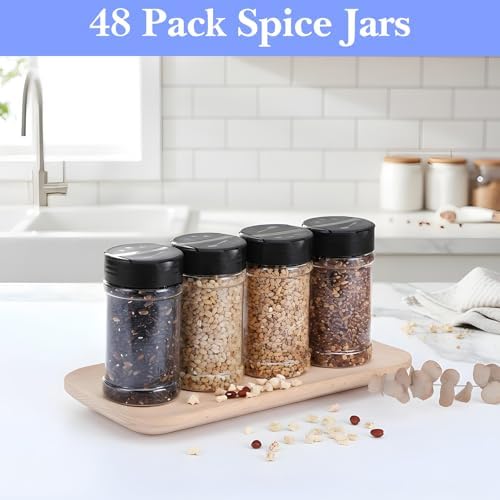48 Pack 6 Oz Plastic Spice Jars with Shaker Lids, Clear Empty